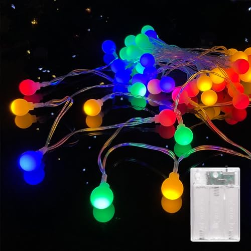 LEECOCO Lichterkette Kugel für Innen, 5M 50 LED, Batteriebetrieben mit AA-Batterien, Ideal für Kinderzimmer, Weihnachten, Party, Garten und Balkon Dekoration (5m 50LEDs Mehrfarbig（Timer）) von LEECOCO