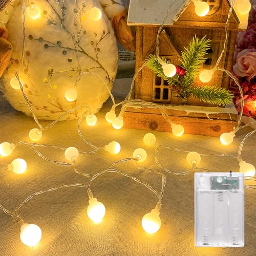 LEECOCO Lichterkette Kugel für Innen, 5M 50 LED, Batteriebetrieben mit AA-Batterien, Warmweiß, Ideal für Kinderzimmer, Weihnachten, Party, Garten und Balkon Dekoration (5m 50LEDs Warmweiß（Timer）) von LEECOCO