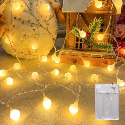 LEECOCO Lichterkette Kugel für Innen, 5M 50 LED, Batteriebetrieben mit AA-Batterien, Warmweiß, Ideal für Kinderzimmer, Weihnachten, Party, Garten und Balkon Dekoration (5m 50LEDs Warmweiß) von LEECOCO