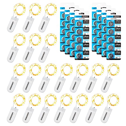 LEECOCO 20 Stück 2m LED Lichterkette mit Batterie (inkl. 40 CR2032 Ersatzbatterien) – Doppelte Akkulaufzeit, Hohe Energieeffizienz für Weihnachten, Hochzeit & Party Dekoration (20 Stück Warmweiß von LEECOCO