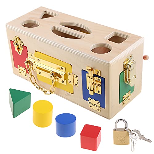 LEEINTO 1Set Holz Box Interaktive Montessori Geometrische Spielzeug Entsperren Spielzeug Frühen Lernen Passende Spielzeug Geschenk Für Kinder Für 1 Reise von LEEINTO