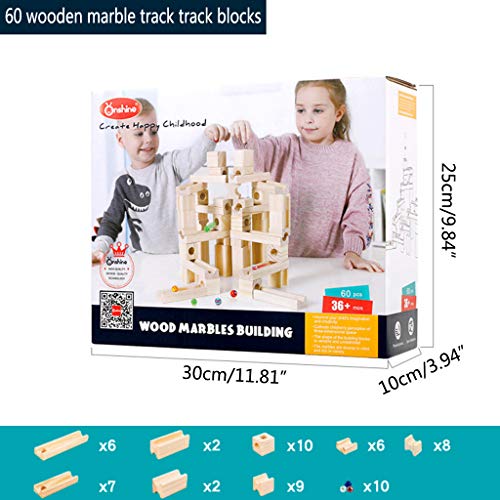 LEEINTO 60 Stück Holz Marmorbahn Bausteine Kugelpuzzle Lernspielzeug Für Kinder Geschenk Spielzeug Für Kleinkinder Und Jungen von LEEINTO