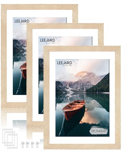LEEJARD 3er Bilderrahmen DIN A4, Oak Holz Fotorahmen Holzrahmen Mit Bruchsicherem Plexi-Glas Zum Senkrechten Oder Waagerechten, Portraitrahmen Mit Nahtloser Haken für Wandbehänge LEEJARD 3er Bilderrahmen DIN A4, Oak Holz Fotorahmen Holzrahmen Mit Bruchsicherem Plexi-Glas Zum Senkrechten Oder Waagerechten, Portraitrahmen Mit Nahtloser Haken für Wandbehänge von LEEJARD