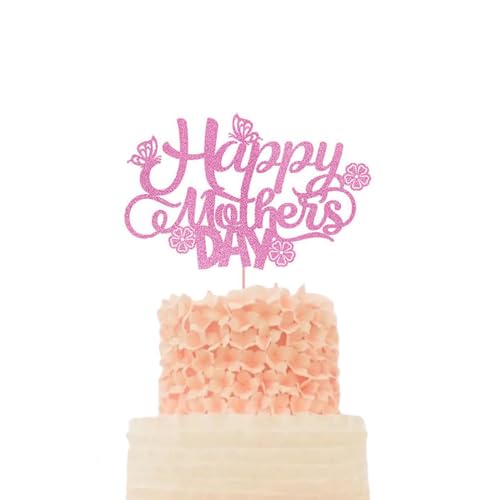 10 Stück Happy Mother's Day Glitter Cake Topper Party Dekoration mit Schmetterling Blume Kuchen Topper für Mutter Party Supplies Muttertag Kuchen Dekoration (Rosa) von LEEMASING