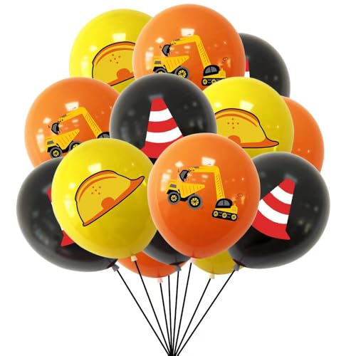 15 Stück Bau-Baggerhelm-Warnballons aus Latex für Babyparty, Hochzeit, Geburtstag, Partyzubehör von LEEMASING