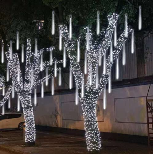 LEEMASING 192 LED Solarleuchten Meteorschauer Regen Baum Lichterkette für Hochzeit, Party, Weihnachten, Xmas Dekoration, Garten Outdoor String Light (Kaltweiß) von LEEMASING