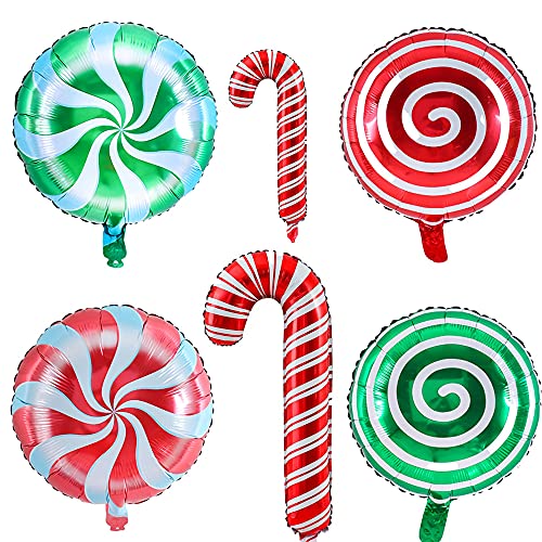24 Stück Weihnachts-Zuckerstangen-Folien-Mylar-Windmühlen-Luftballons, süße Party-Dekorationen, Thema für Weihnachten, Neujahr, Geburtstag, Partyzubehör von LEEMASING