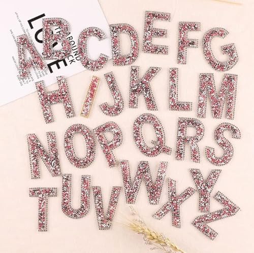 26 Stück Glitzer-Strass-Alphabet-Buchstaben-Aufkleber, selbstklebend, ABC, A-Z, Wörter, Aufkleber für Bastelbedarf (Rosa) von LEEMASING