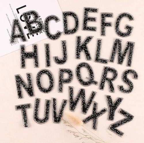 26 Stück Glitzer-Strass-Alphabet-Buchstaben-Aufkleber, selbstklebend, ABC A-Z, Wörter Aufkleber für DIY Bastelbedarf (schwarz) von LEEMASING