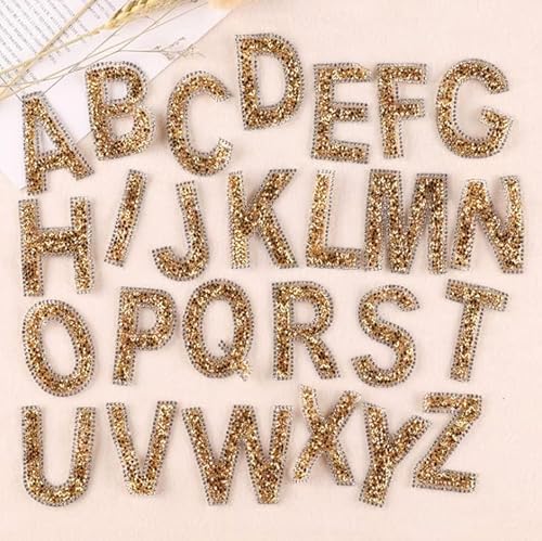 26 Stück Glitzer Strass Alphabet Buchstaben Aufkleber Selbstklebend ABC A-Z Wörter Aufkleber für DIY Handwerk Supplies (Gold) von LEEMASING
