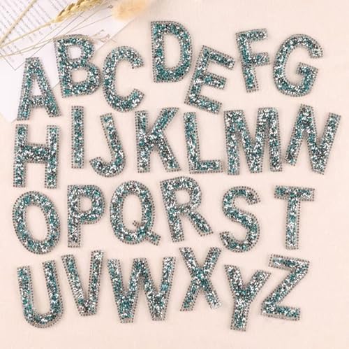 26 Stück Glitzer Strass Alphabet Buchstaben Aufkleber Selbstklebend ABC A-Z Wörter Aufkleber für DIY Handwerk Supplies (Grün) von LEEMASING