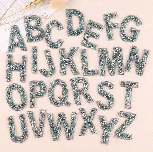 26 Stück Glitzer Strass Alphabet Buchstaben Aufkleber Selbstklebend ABC A-Z Wörter Aufkleber für DIY Handwerk Supplies (Grün) von LEEMASING