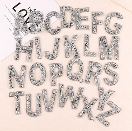 26 Stück Glitzer Strass Alphabet Buchstaben Aufkleber Selbstklebend ABC A-Z Wörter Aufkleber für DIY Handwerk Supplies (Silber) von LEEMASING