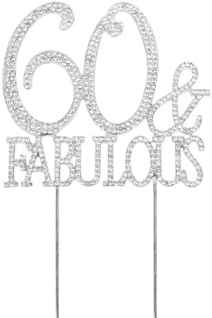 60 & Fabulous Crystal Bling Cake Topper 60th Birthday Anniversary Decor For Women Men 60th Birthday Decorations Silver von LEEMASING