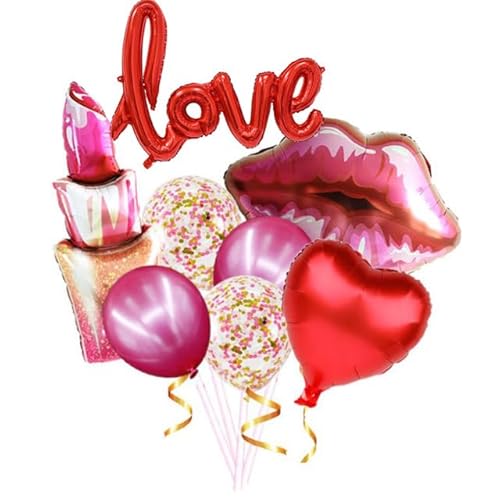 8-teiliges Valentinstag-Ballon-Lippenstift-Set mit küssenden Lippen, Ballon-Set für Valentinstag, Hochzeit, Muttertag, romantische Gastgeschenke (Liebe) von LEEMASING