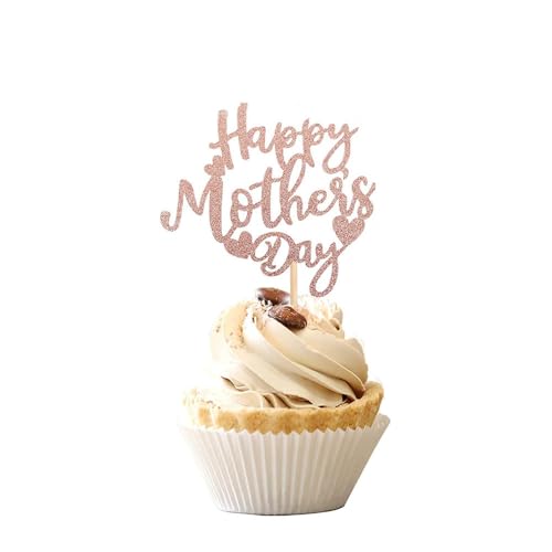 Cupcake-Topper "Happy Mother's Day", glitzernd, für verschiedene Geburtstagspartys, Jubiläen, Kuchen, Gebäck, Dekorationen, Roségold, 24 Stück von LEEMASING