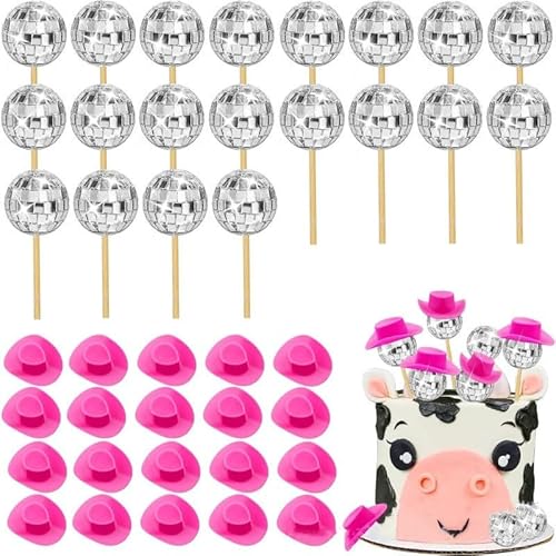 Cupcake-Topper mit Cowboyhut, Discokugel, 70er-Jahre, Disco-Kuchendekoration, Dekoration für Disco-Tanz, Geburtstag, Party, Neujahr, Dekoration, Rosa, 40 Stück Cupcake-Topper mit Cowboyhut, Discokugel, 70er-Jahre, Disco-Kuchendekoration, Dekoration für Disco-Tanz, Geburtstag, Party, Neujahr, Dekoration, Rosa, 40 Stück von LEEMASING