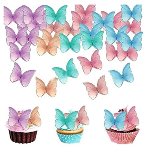 Essbare Oblaten-Schmetterlinge für Brautparty, Hochzeitstag, Babyparty, Geburtstagsparty, bunt, 48 Stück Essbare Oblaten-Schmetterlinge für Brautparty, Hochzeitstag, Babyparty, Geburtstagsparty, bunt, 48 Stück von LEEMASING