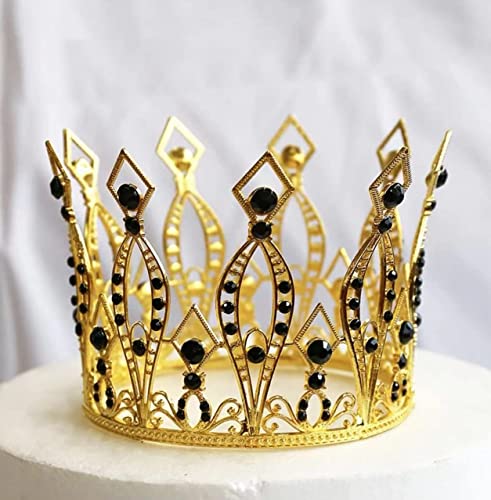 Krone Tortenaufsatz Strass Kristall Handmade Tiara Kuchen Dekoration Gold mit Schwarz Stein Krone für Babyparty Geburtstag Hochzeit von LEEMASING