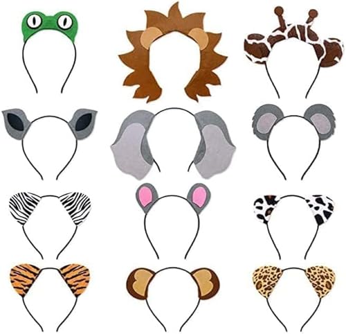 LEEMASING 12 Stück Dschungel Safari Zoo Tiere Ohren Stirnband Party Favor für Kostüm Geburtstag Halloween Party Favors von LEEMASING