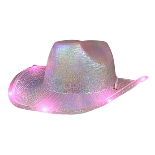 LEEMASING Cowboyhut mit blinkender LED-Krempe, lustig, leuchtender Hut für Hochzeit, Abschlussball, Geburtstag, Party, Halloween, Weihnachten (Rosa) von LEEMASING