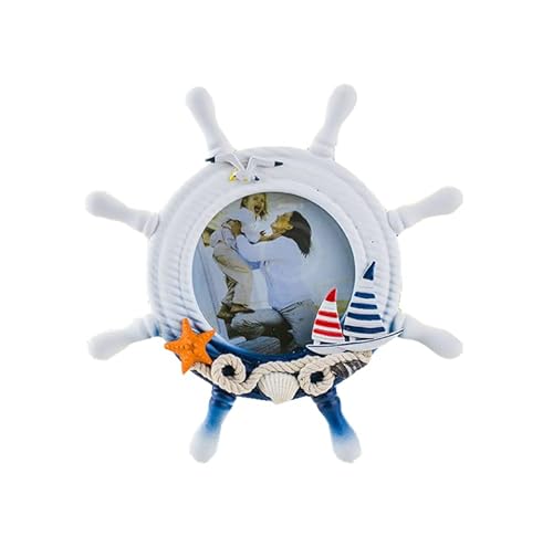 LEEMASING Nautical Decor Bilderrahmen aus Holz, Boote, Schiffe, Radform, für Gruppen-/Familienfotos, passend für 8,9 x 8,9 cm große Fotos von LEEMASING