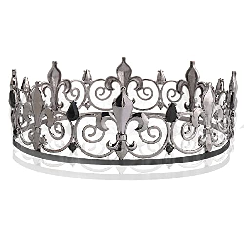LEEMASING Royal Full King Krone Metall Kronen und Tiaras für Männer Cosplay Hochzeit Prom Party Dekorationen Krone Kopfbedeckungen Zubehör (Schwarz) von LEEMASING
