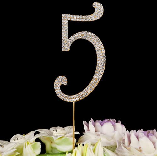 Strass-Kuchenaufsatz zum 5. Geburtstag, Party-Dekoration für den 5. Geburtstag, goldfarben Strass-Kuchenaufsatz zum 5. Geburtstag, Party-Dekoration für den 5. Geburtstag, goldfarben von LEEMASING