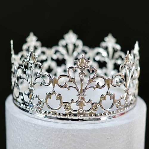 Vintage Prinzessin Krone Cake Topper Dekoration für Jungen und Mädchen, Kuchendekorationen für Hochzeit (Silber) von LEEMASING