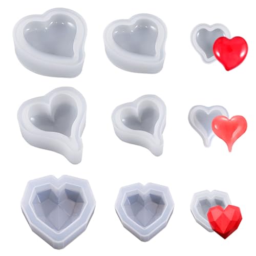 LEEQ 6pcs 3D Silikonform - Herz Transparent Silikonform Herzen Seife Passend für DIY hausgemachte Seifen Handwerk Dekoration Herstellung,Silikon Herz Anhänger Formen von LEEQ