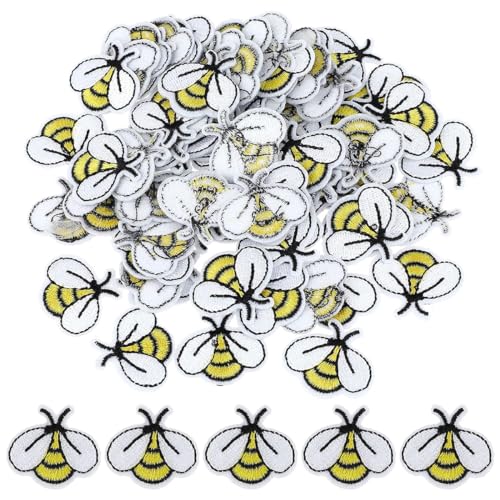 LEEQ Bienen Patches - Zum Aufbügeln Bestickte Bienen Aufbügler, Zum Aufbügeln Bügelbilder Kinder Bestickte Aufnäher, niedliche Mini Stickereien, Für Hosen Jeans Hemden Kleidung DIY(80 pcs) von LEEQ