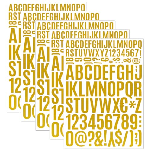 LEEQ Buchstaben Aufkleber - 5 PCS Klebebuchstaben Aufkleber Glitzer Klebe Alphabet Selbstklebend Alphabet-Aufkleber Fun Stickers für Tassen Scrapbooking Schilder Grußkarten Tagebuch Basteln(Gold) von LEEQ