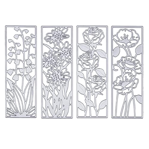 LEEQ Metall Blumenrahmen Stanzformen Prägeschablonen,Schablonenform für DIY Lesezeichen Scrapbooking Kartendekoration 3D Blumendekoration,4 Stück von LEEQ