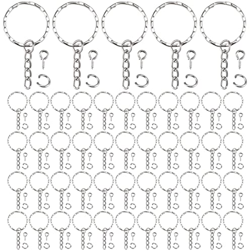 LEEQ 50 Stück Schlüsselanhänger Ringe Spaltschlüsselringe mit Gliederkette, 50 Stück offene Binderinge und 50 Stück Schrauböse Pins zum Basteln, 25 mm Durchmesser LEEQ 50 Stück Schlüsselanhänger Ringe Spaltschlüsselringe mit Gliederkette, 50 Stück offene Binderinge und 50 Stück Schrauböse Pins zum Basteln, 25 mm Durchmesser von LEEQBCR