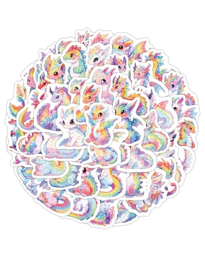 LEEQBCR 50 Stück Reflektierender Fantasy-Regenbogen-Drachen-Aufkleber– Niedlich, wasserfest und langlebig | Aufkleber für Wasserflaschen, Laptops, Sammelalben und Tagebücher von LEEQBCR
