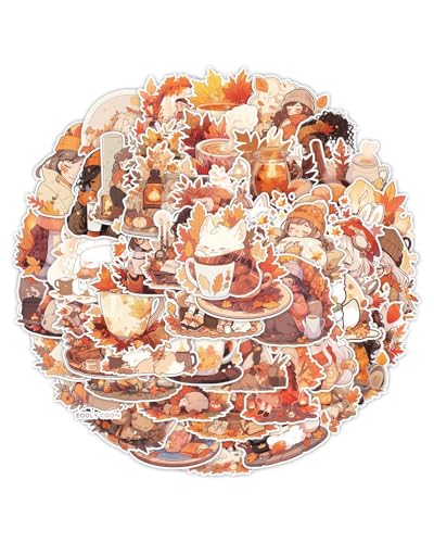 LEEQBCR 50 Stück Reflektierender Herbst Sticker, Schaumstoff Herbst Aufkleber Thanksgiving Herbstblätter für Wasserflaschen, Skateboard, Gepäck, Computer, Scrapbook Aufkleber von LEEQBCR