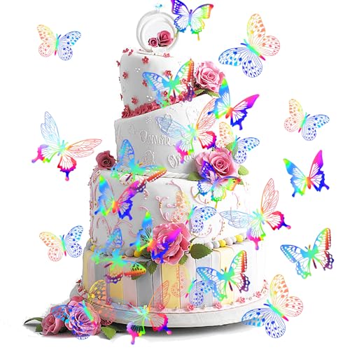 12 Stück Cake Topper Schmetterling Kuchen Deko Kuchen Topper tortendeko geburtstag mädchen kuchen dekoration geburtstag torten deko für mädchen schmetterling deko geburtstag Farbverlauf Farbe von LEEWYOU