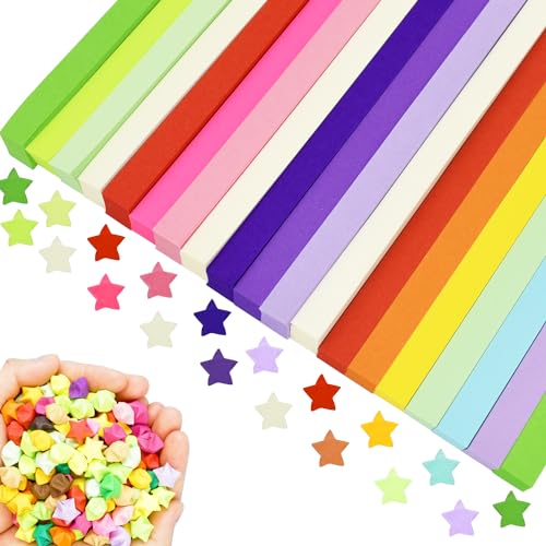 2160 Blatt Papierstreifen Regenbogenfarbe Farbverlauf Origami Sterne Papier Papierstreifen Doppel Seitige Glücksstern Papierstreifen Hochwertiges Streifen Sterne Origamipapier für DIY Handwerk von LEEWYOU