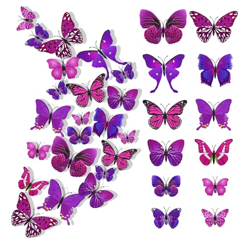 24 Stück 3D Schmetterlinge Deko Schmetterling Wanddeko Wandaufkleber Schmetterlinge Butterfly Dekoration Wandtattoo Abnehmbare Wandaufkleber Heimdeko Kinderzimmer Schlafzimmer Deko (L) von LEEWYOU