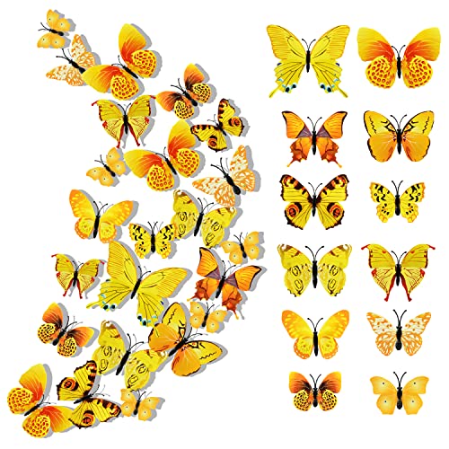 24 Stück 3D Schmetterlinge Deko Schmetterling Wanddeko Wandaufkleber Schmetterlinge Butterfly Dekoration Wandtattoo Abnehmbare Wandaufkleber Heimdeko Kinderzimmer Schlafzimmer Deko von LEEWYOU