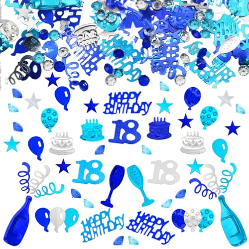 Konfetti 18 Geburtstag Deko, 18 Tischdeko Geburtstagdeko Confetti,Streudeko 18. Deko, Tischdeko 18 Geburtstags, Konfettiis Streudeko Geburtstages Blau und Silber Konfetties 18 Frauen Männer von LEEWYOU