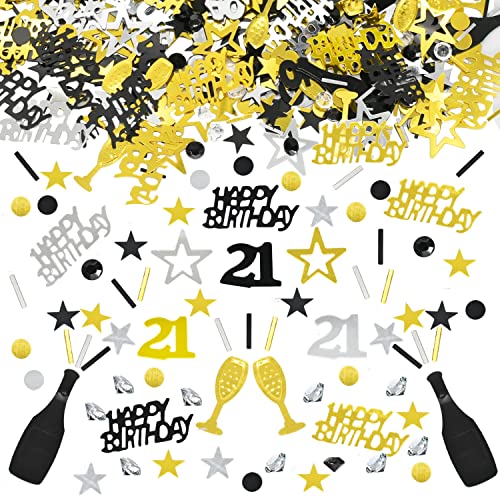 Konfetti 21 Geburtstag Deko,21 Tischdeko Geburtstag Confetti,Streudeko 21. Geburtstag Deko, Tischdeko 21 Geburtstag, Konfetti Streudeko Geburtstag schwarz Gold Silber,Glitzer Konfetti 21 Frauen Männer von LEEWYOU