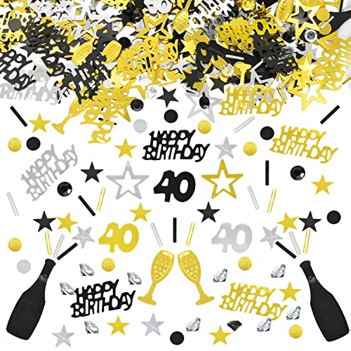 Konfetti 40 Geburtstag Deko,40 Tischdeko Geburtstag Confetti,Streudeko 40. Geburtstag Deko, Tischdeko 40 Geburtstag, Konfetti Streudeko Geburtstag schwarz Gold Silber,Glitzer Konfetti 40 Frauen Männer von LEEWYOU