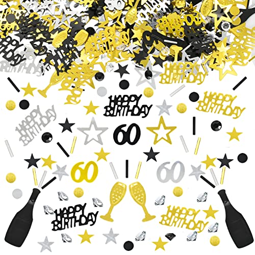 Konfetti 60 Geburtstag Deko,60 Tischdeko Geburtstag Confetti,Streudeko 60. Geburtstag Deko, Tischdeko 60 Geburtstag, Konfetti Streudeko Geburtstag schwarz Gold Silber,Glitzer Konfetti 60 Frauen Männer von LEEWYOU