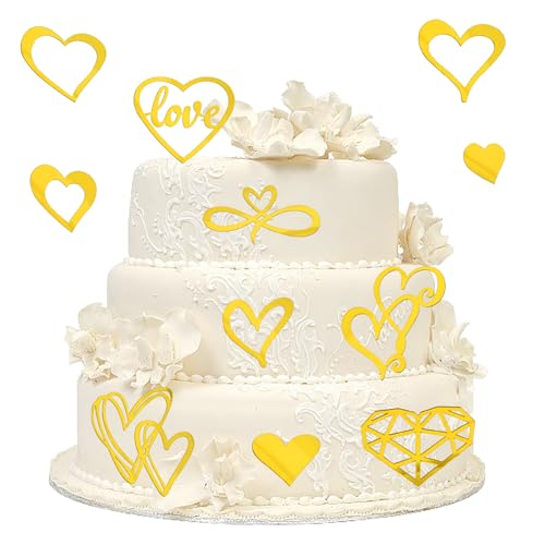 LEEWYOU 11 STK Kuchen Deko Acryl in Herzform Tortendekoration Cake Topper Acryl Cupcake Topper Tortendeko Gold für Mädchen Hochzeit Jahrestag Geburtstag Partei von LEEWYOU