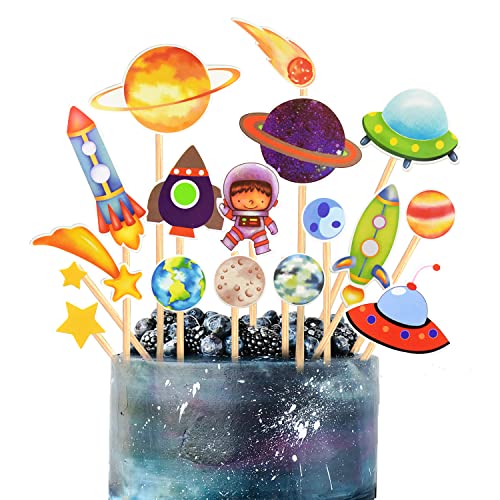 Weltraum Astronauten Tortendeko Geburtstag Planeten Torte Deko Weltraumthema Tortendeko Kind Astronauten Raketen Planet Kuchenaufsätze Gute zum Geburtstag Cupcake-Aufsätze für Jungen Kinder von LEEWYOU