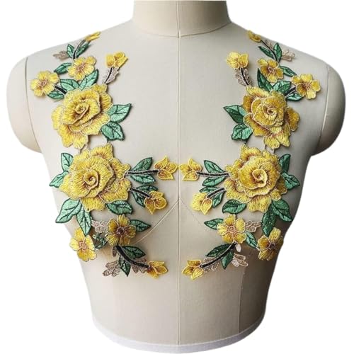 Gestickte Appliqué 3D Blumen bestickt Kleid Applikationen Spitze Stoff Borte Kragen Nähen Patches for Hochzeit Dekoration Kleid DIY(Color:Beige) von LEEYDZJN