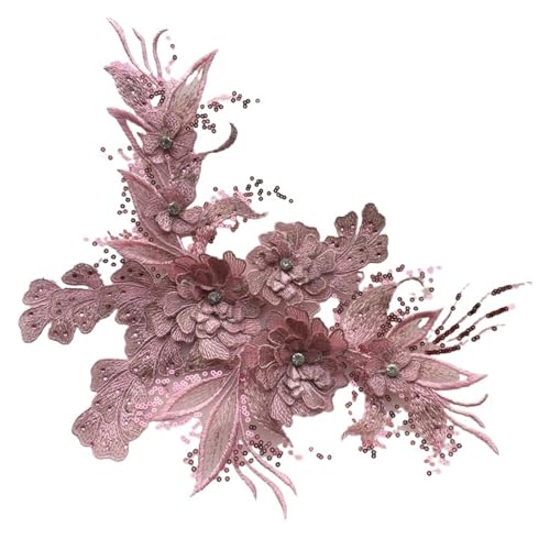 Gestickte Appliqué Blumen-Hochzeitskleid-Applikation, Spitzenstoff, Stickerei, Nähte for Kleid, DIY-Dekoration(Color:Pink) von LEEYDZJN