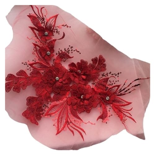 Gestickte Appliqué Blumen-Hochzeitskleid-Applikation, Spitzenstoff, Stickerei, Nähte for Kleid, DIY-Dekoration(Color:Red) von LEEYDZJN