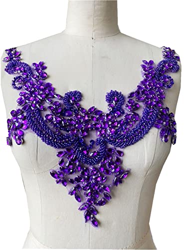 Gestickte Appliqué Glänzende, mit Perlen bestickte Applikationen, Spitze, Pailletten, Accessoires, Kostüm, Kostüme, Hochzeitskleid, Kragendekoration(Color:Purple) von LEEYDZJN